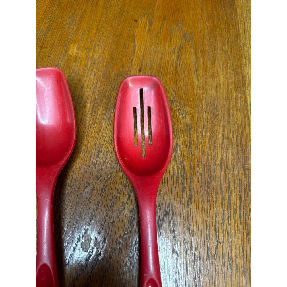 Vintage Foley Red Nylon Plastic Slotted and‎ Serving Spoon Set